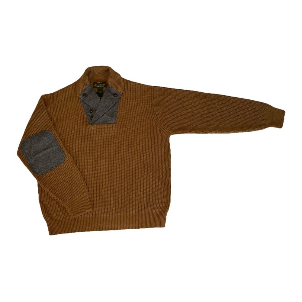 Rare Orvis Sweater Mens L WWII Khaki/ Elbow Patch Military Shawl Collar NWT - Picture 1 of 9
